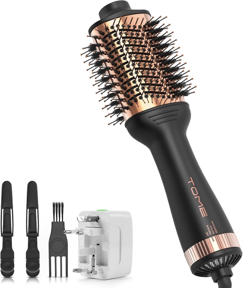 Tomee Blow Dryer Brush, Hair Dryer Brush in One, 1200W Large Oval Hot Air Volumizer & Straightener, Anti-Frizz Blowout Styling Brush, Dual Voltage 110–240V (3 Inch) Black - Image 1